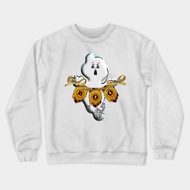 Cute Ghost Halloween Boo orange black ribbon gold spider 3D tridimensional 309 Crewneck Sweatshirt by dvongart